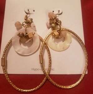 Beautiful gold hoop, beads and shells earrings. Never worn.